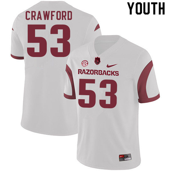 Youth #53 Ty'Kieast Crawford Arkansas Razorbacks College Football Jerseys Sale-White - Click Image to Close